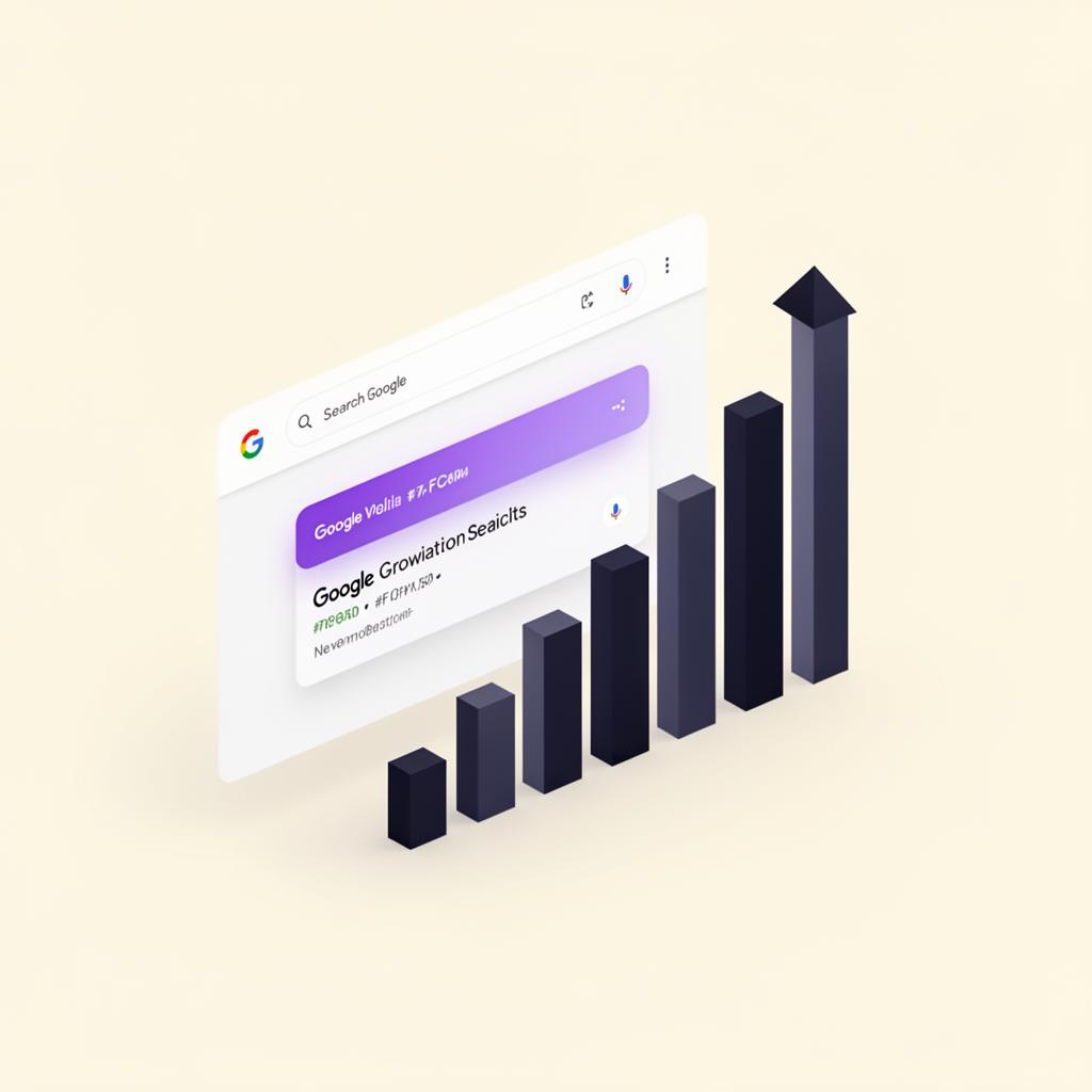SERP results screen glowing against a dark editorial workspace with violet light